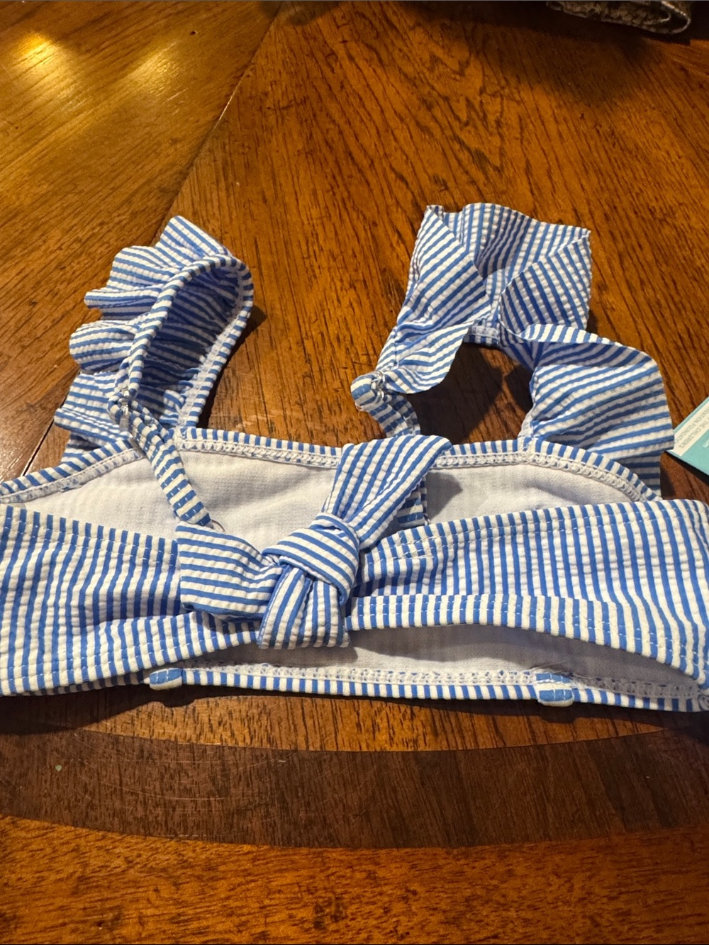 Snapper Rock Girls' Blue & White Seersucker Ruffle Bikini - Picture 4 of 5